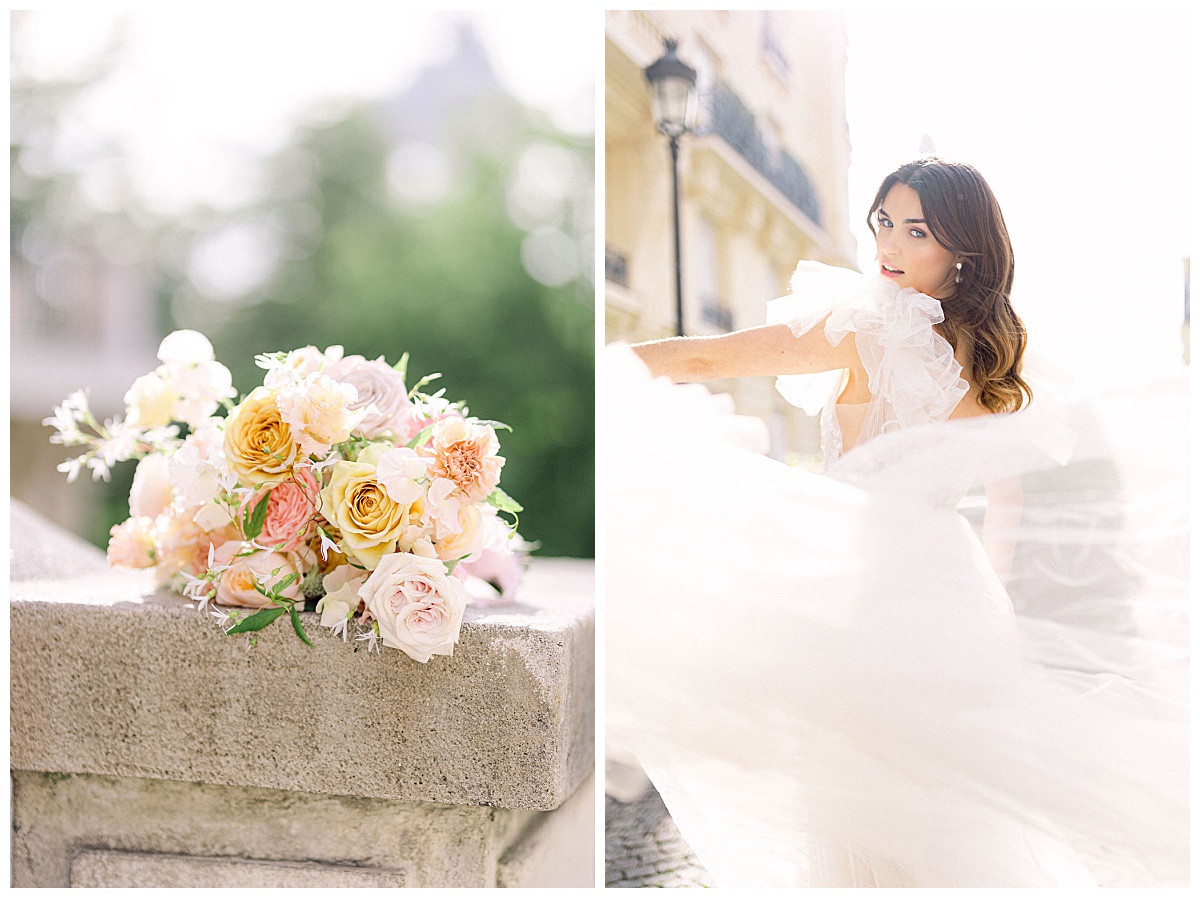 Romantic, dramatic flower arrangements - lots of roses in Eiffel